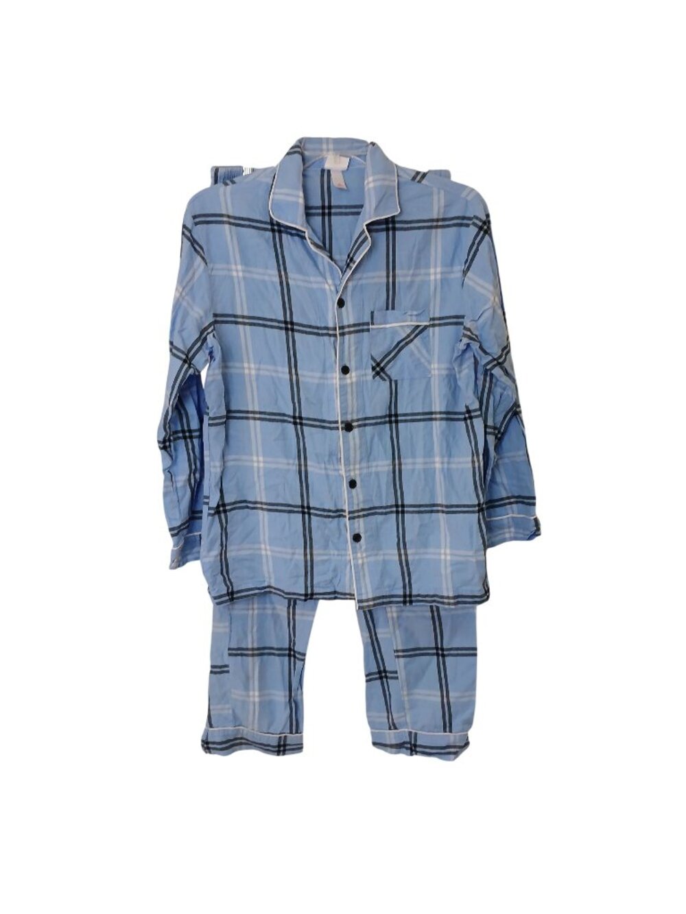 Blue Plaid Wondershop Mens Pajama Set Sz M Sleepwear Flannel W/ Piping Trim #O23